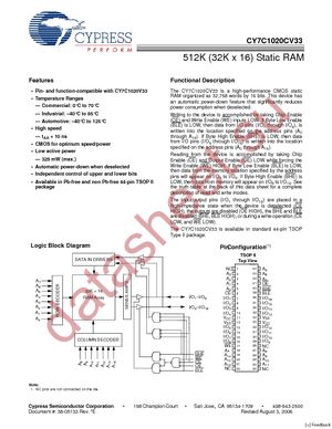 CY7C1020CV33-10ZXC datasheet  